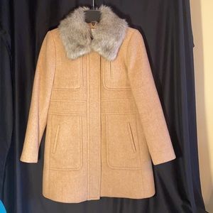 Camel color coat with removable faux fur collar